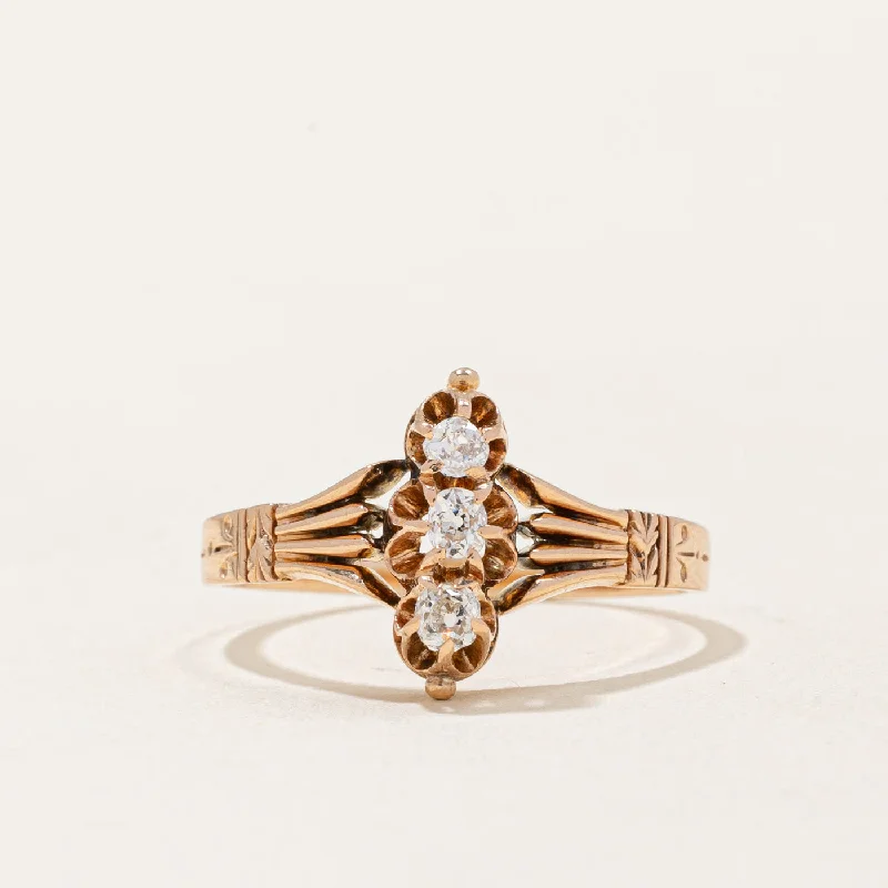 Victorian Era Old Mine Cut Three Diamond Column Ring | 0.22ctw | SZ 8 |