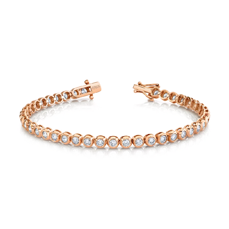 3.24 Carat 14k Rose Gold Round Brilliant Straight Line Bezel Set Bracelet