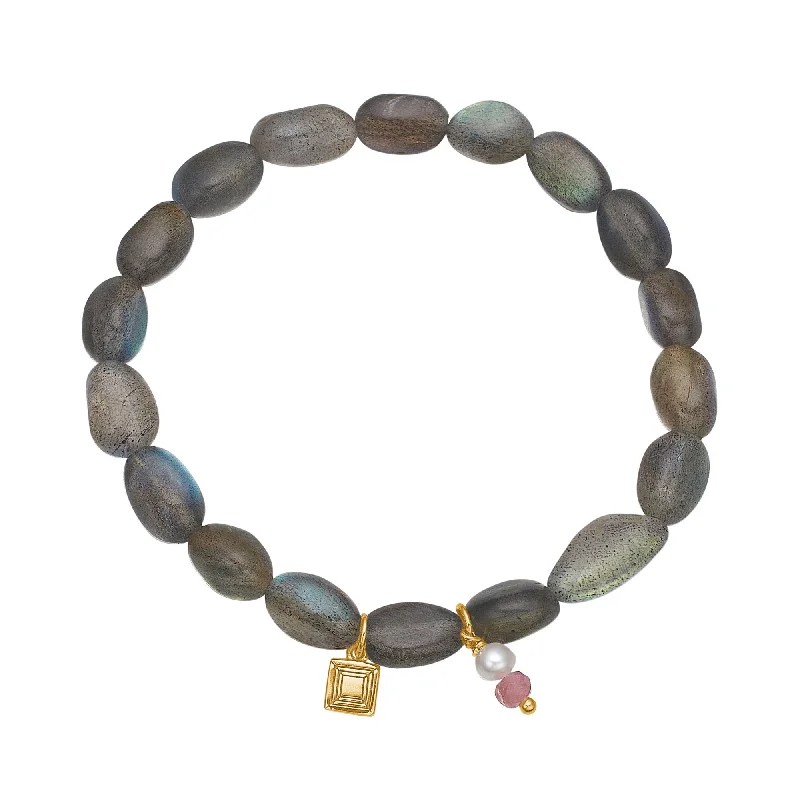 Mirage 18K Gold Plated Bracelet w. Laboradorite, Pearl & Tourmaline