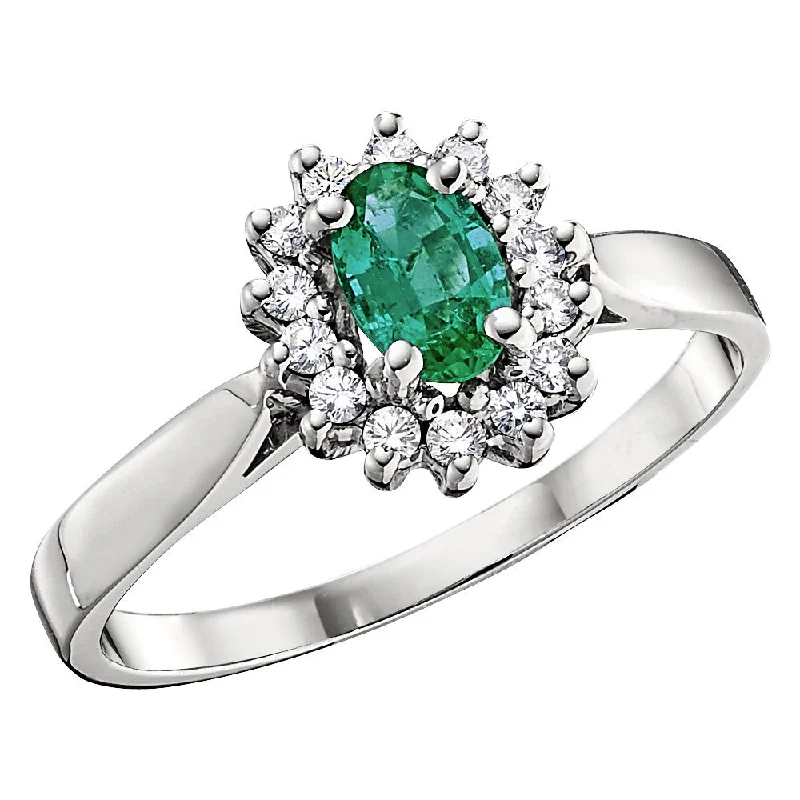 'Princess Di' Style Emerald and Diamond Halo Ring