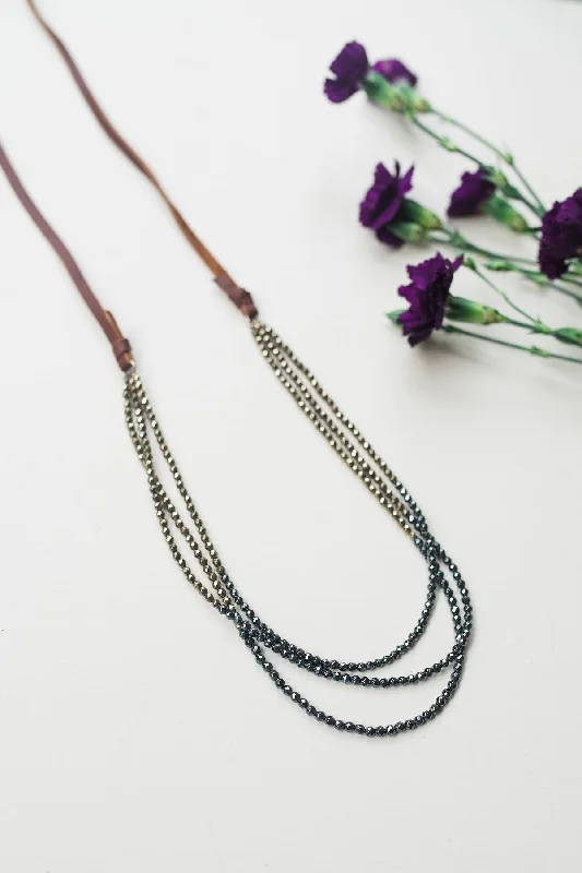 Ombre Crystal Leather Tie Necklace