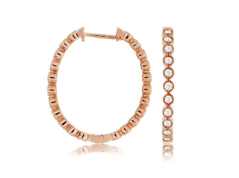 Rose Gold and Diamond Oval Hoop Earrings