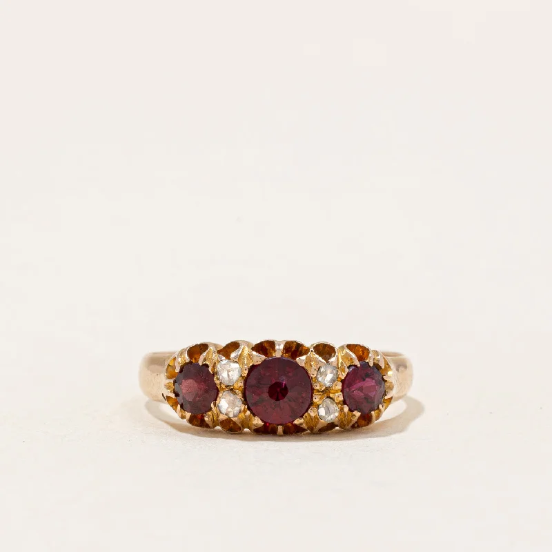 Chester Hallmarked Garnet & Diamond Ring | 0.70ctw, 0.08ctw | SZ 7 |