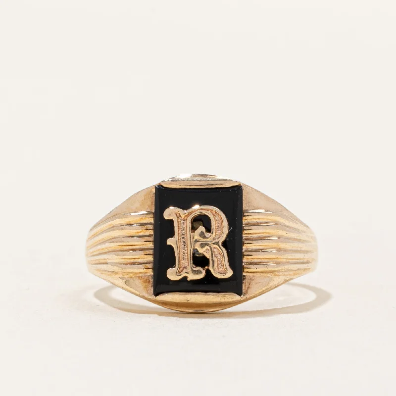 Black Onyx 'R' Initial Ring | 2.25ct | SZ 9.75 |