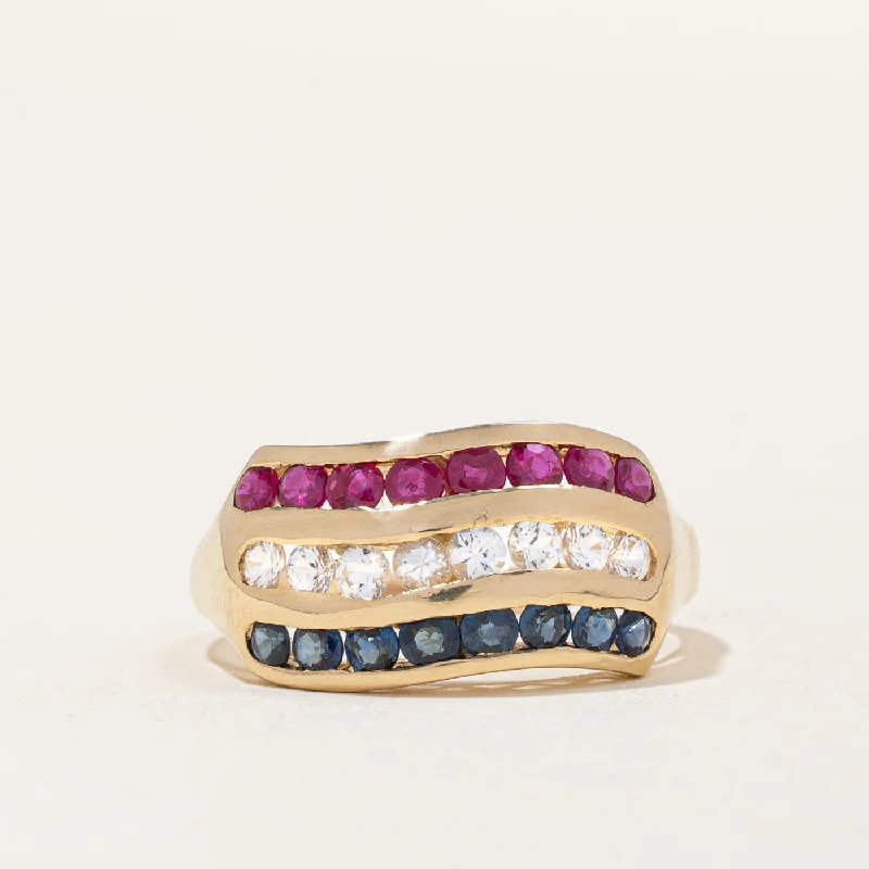 Sapphire & Ruby 'Red, White & Blue' Ring | 0.80ctw, 0.40ctw | SZ 9.75 |