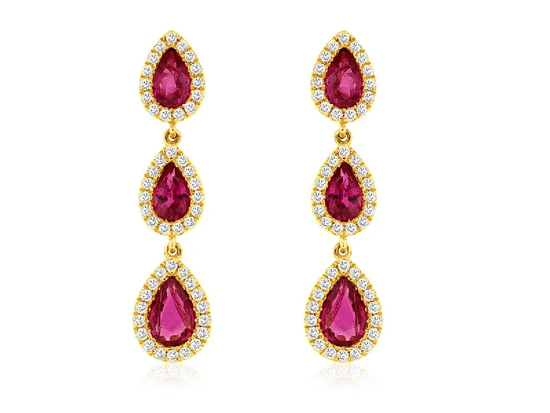 Pear Shaped Ruby Dangle Earrings