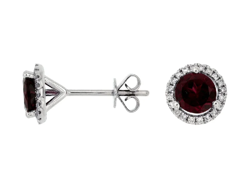 Rhodolite Garnet and Diamond Stud Earrings