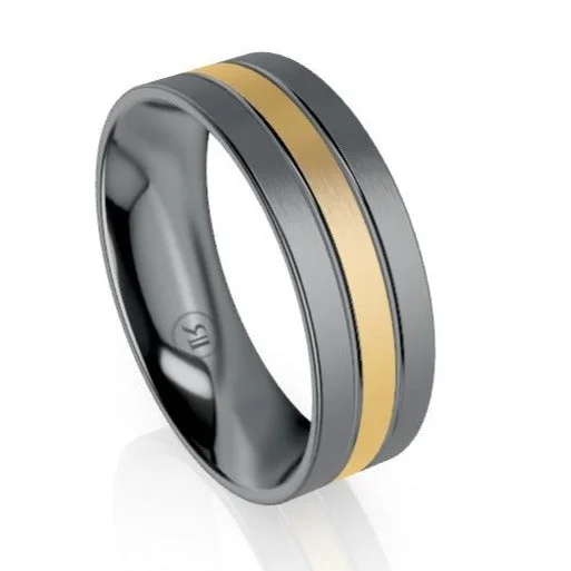 Tantalum and Gold Three Row Mens Wedding Ring