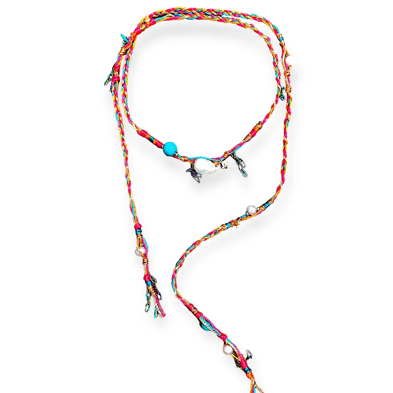 SANTORINI FIRE SUNRISE PEARL TURQUOISE LUCKY CHARM SILK ROCKER LARIAT