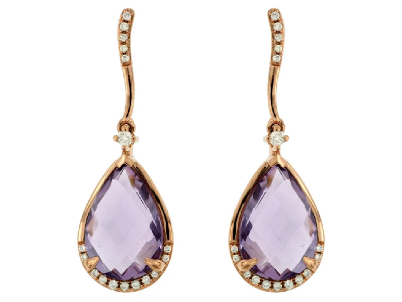 Pear Shaped Amethyst and Diamond Dangle Earrings