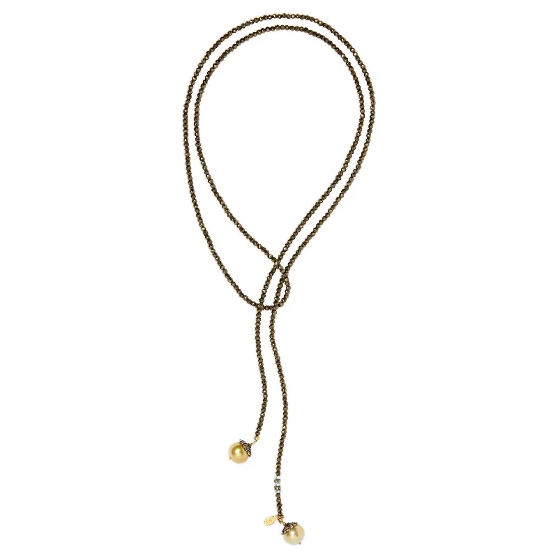 Pyrite and Gold Tahitian Pearl Classic Gemstone Lariat