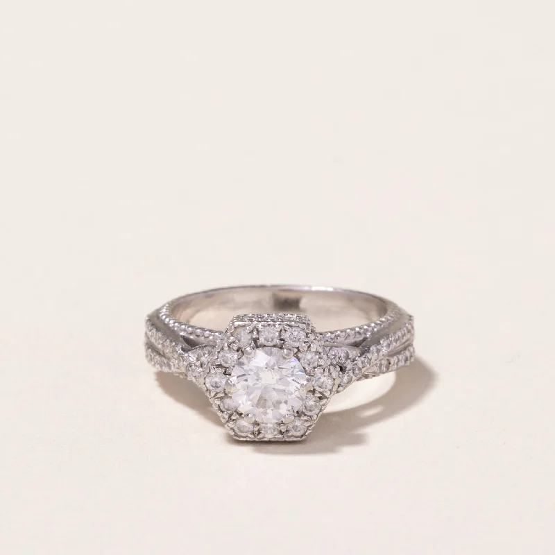 18k White Gold Diamond Engagement Ring | 1.23ctw, 0.02ctw | SZ 4.5