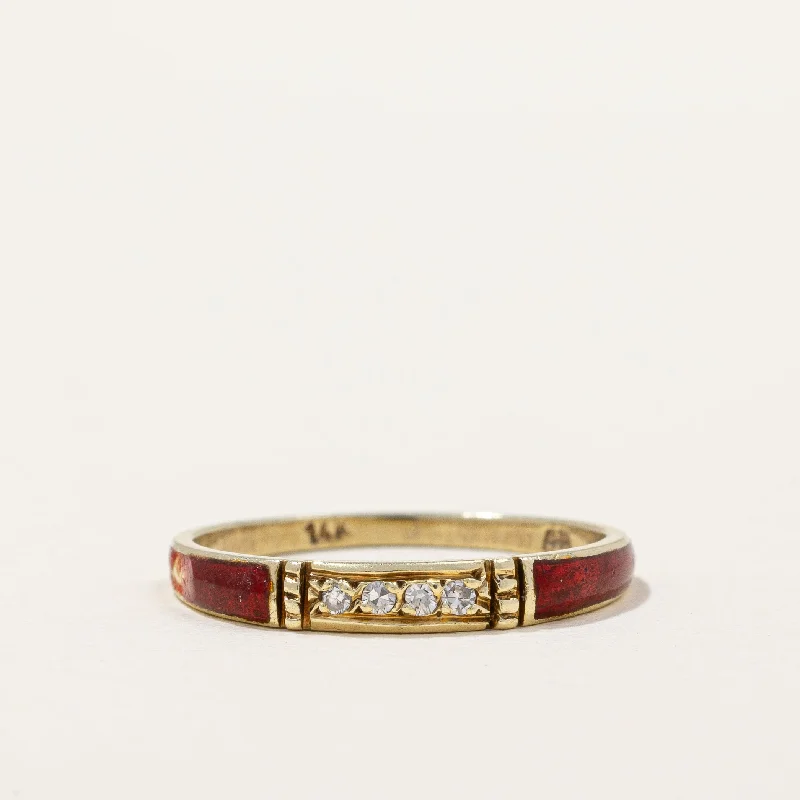 Diamond & Red Enamel Ring | 0.04ctw | SZ 5.25 |