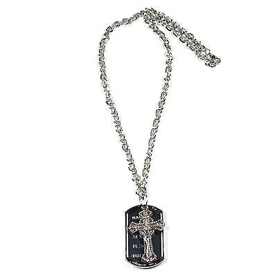 Chrome Choker Dog Tag Necklace Jesus Christ Messiah Chrome Chain Necklace 18"