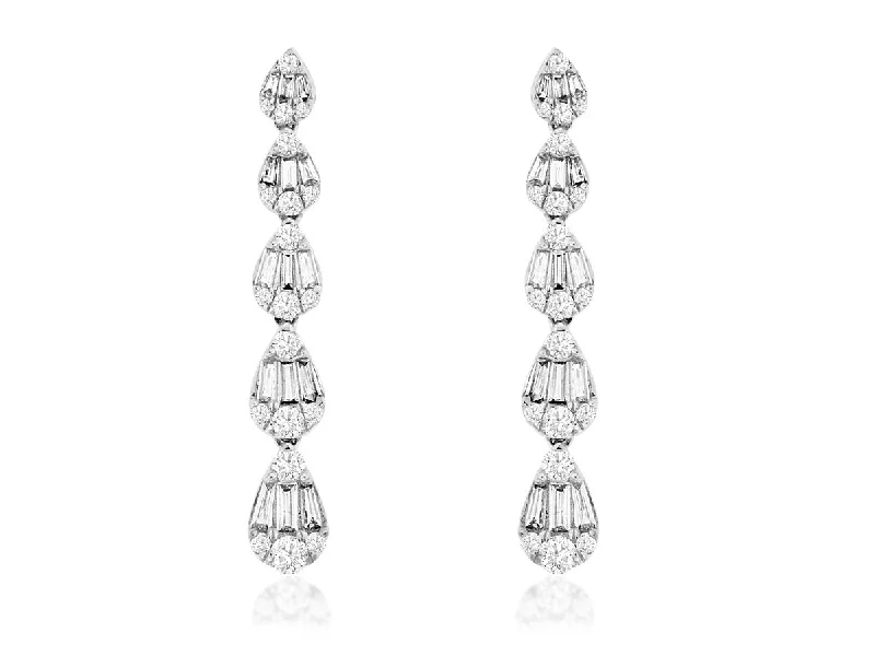 Baguette and Round Diamond Dangle Earrings