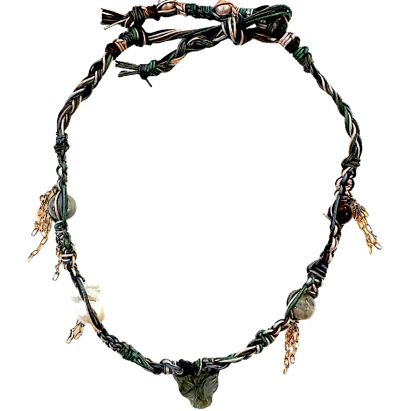 Sea Dream Labradorite Tiger Leather Rockstar Necklace