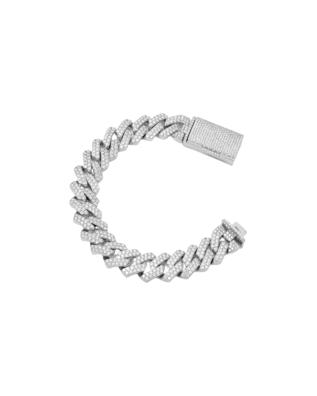 14mm Prong Pavé Rhodium coated Silver Bracelet w. Moissanite