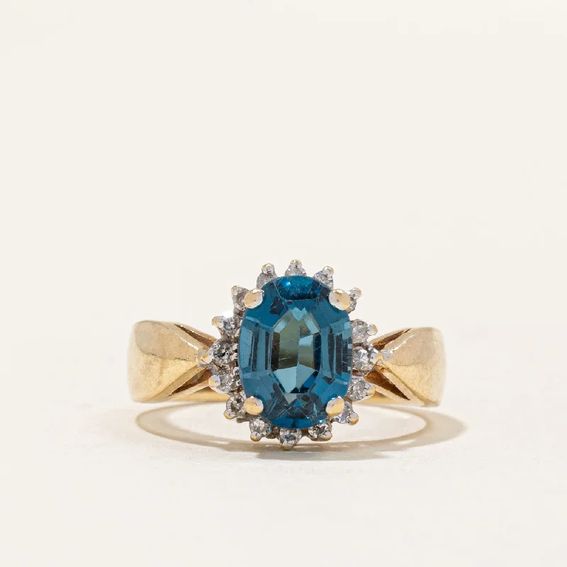 London Blue Topaz & Diamond Halo Ring | 2.00ct, 0.16ctw | SZ 6.75 |