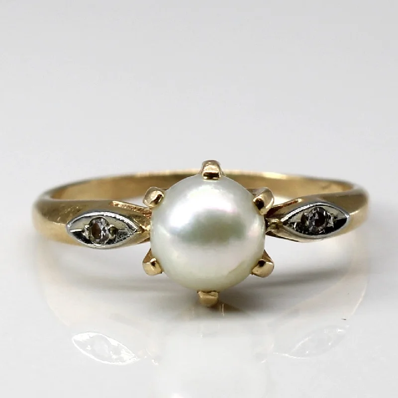 Prong Set Pearl & Diamond Ring | SZ 7.25 |