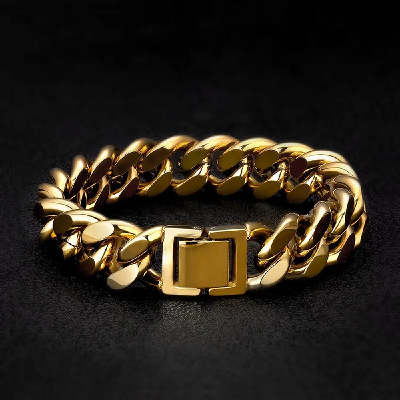 14mm Miami Cuban Link Bracelet 14K Gold Plated