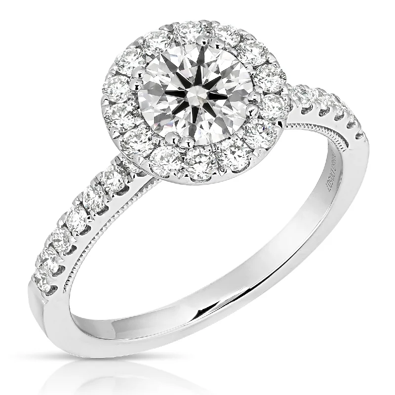 1 1/2 Ctw Round Halo Lab Grown Diamond Engagement Ring in 14 Karat White Gold