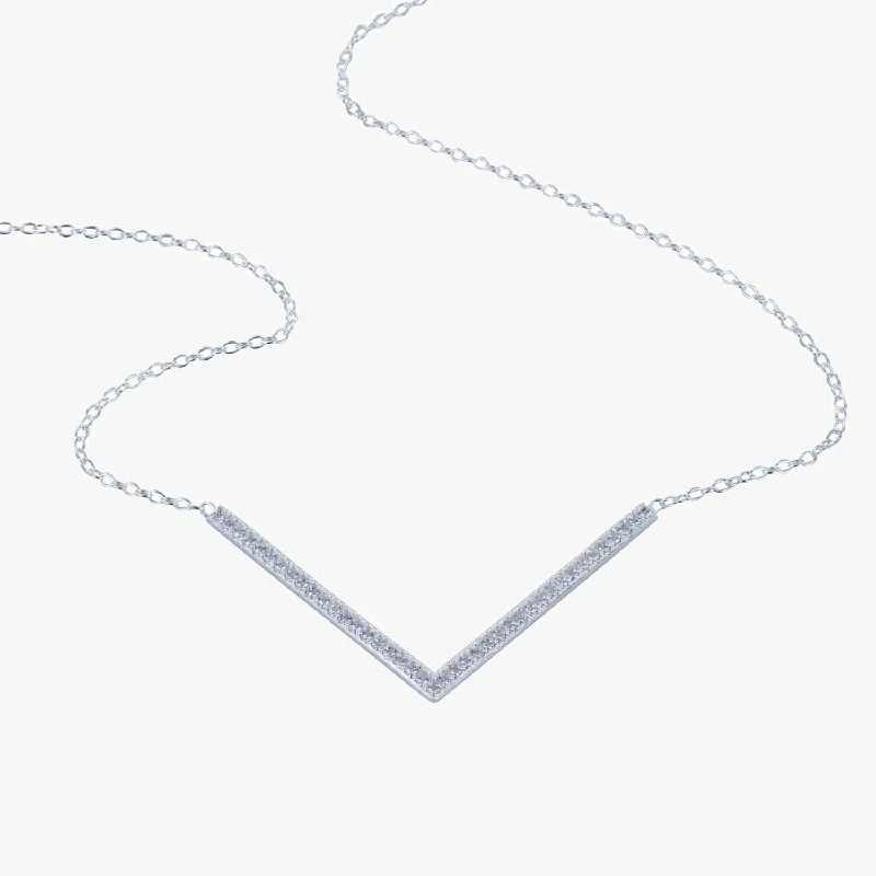 Sterling Silver Pave Triangle Design Necklace