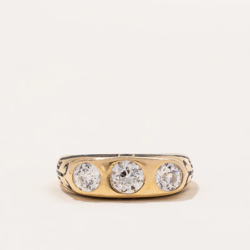 Antique 'Birks' Engraved Old European Cut Diamond & Enamel Cocktail Ring | 1.26ctw | SZ 8.75 |