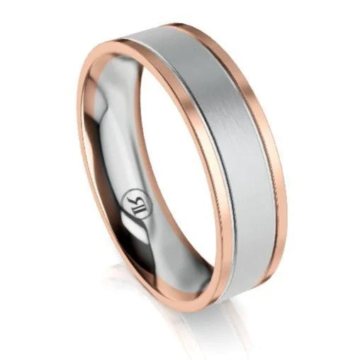 The Winchester White and Rose Gold Edged Mens Wedding Ring