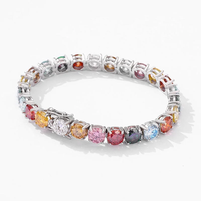 Multicolor Moissanite Silver Tennis Chain Bracelet