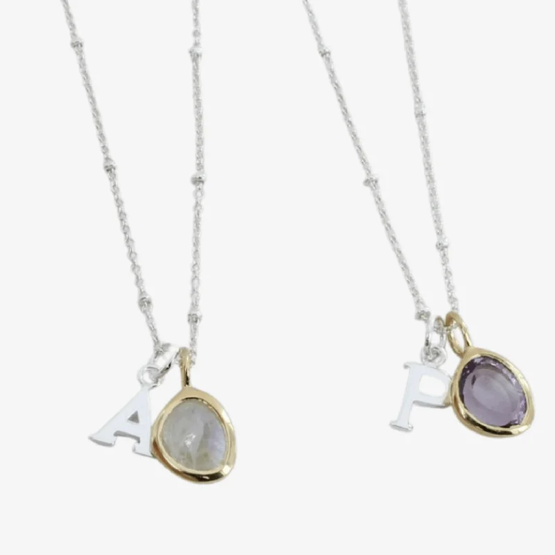 Labradorite Necklace in Gold with Sterling Silver initial