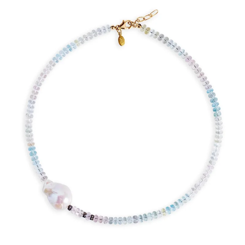 Ice Ombre Aquamarine Diamond Baroque Pearl Necklace