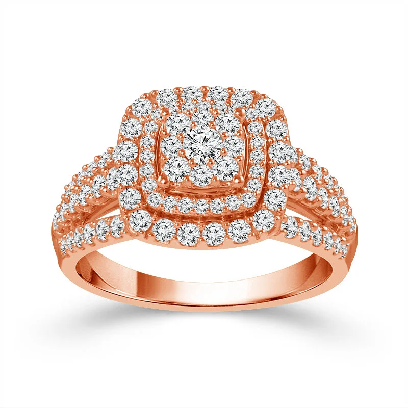 10k Rose Gold 1.00ctw Diamond Double Halo Engagement Ring