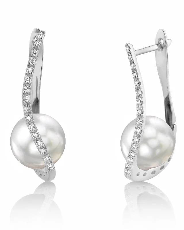 White South Sea Pearl & Diamond Illusion Earrings