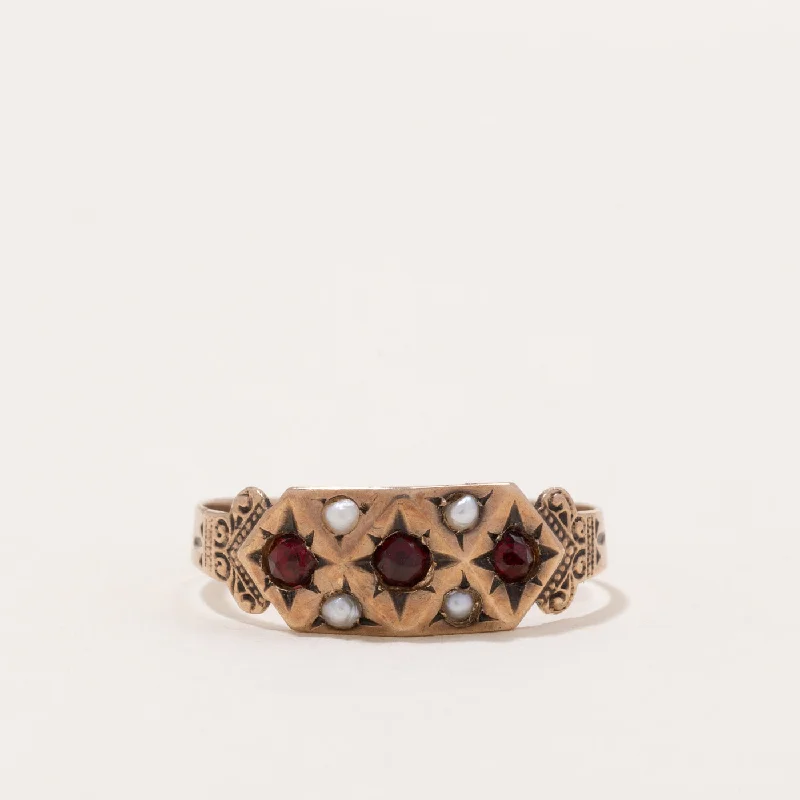 Georgian Garnet & Seed Pearl Ring | 0.15ctw | SZ 9 |