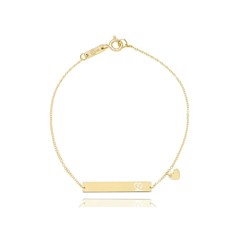 Bar with Engraved Heart Monogram Bracelet in  Solid Gold