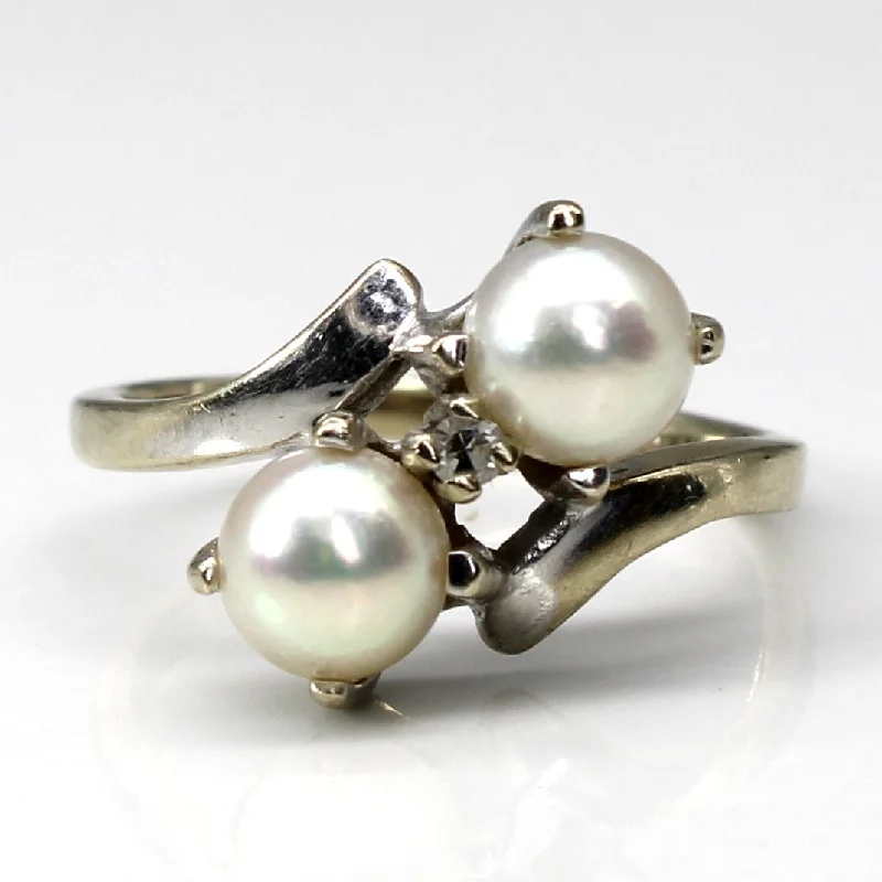 Bypass Pearl & Diamond Ring | 0.02ct | SZ 5 |