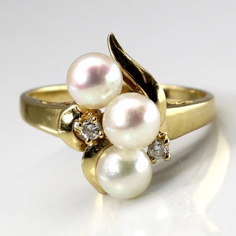 Bypass Pearl & Diamond Ring | 0.04ctw | SZ 6 |