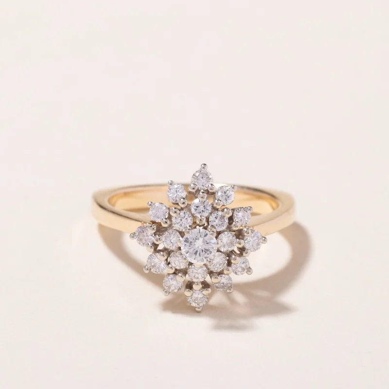 14k Yellow Gold Diamond Cluster Ring | 0.81ctw | SZ 7