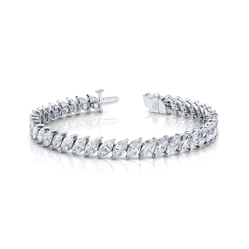 13.67 Carat 18k White Gold Marquise Shape Diamond Straight Line Bracelet