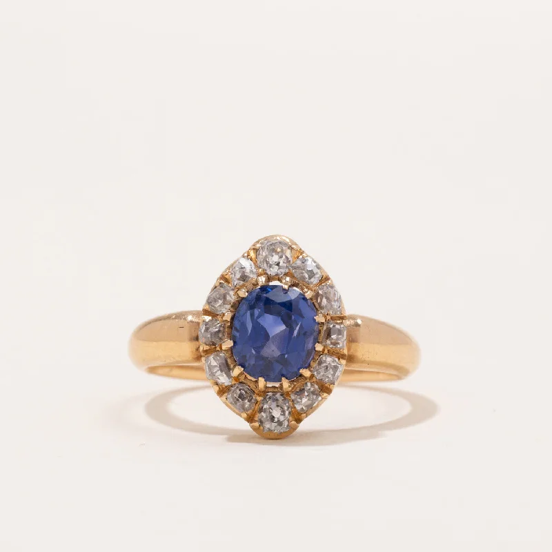 Victorian Colour Changing Sapphire & Diamond Halo Ring | 1.95ct, 0.89ctw | SZ 8.5 |