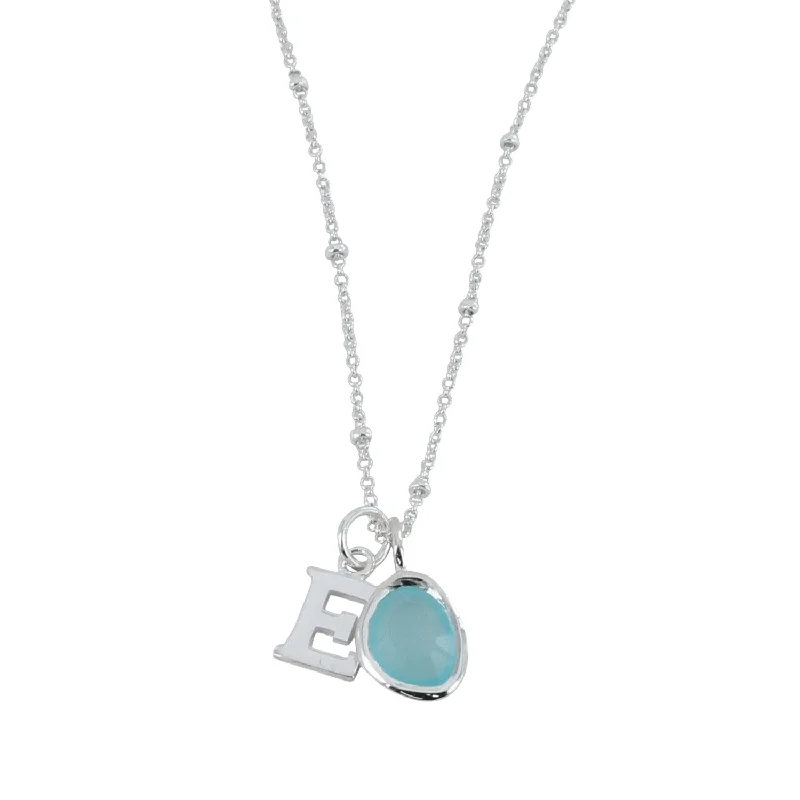 Aqua and Sterling Silver Necklace with Initial