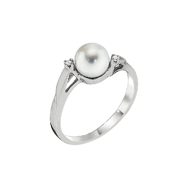 Bypass Cultured Pearl and Diamond Ring