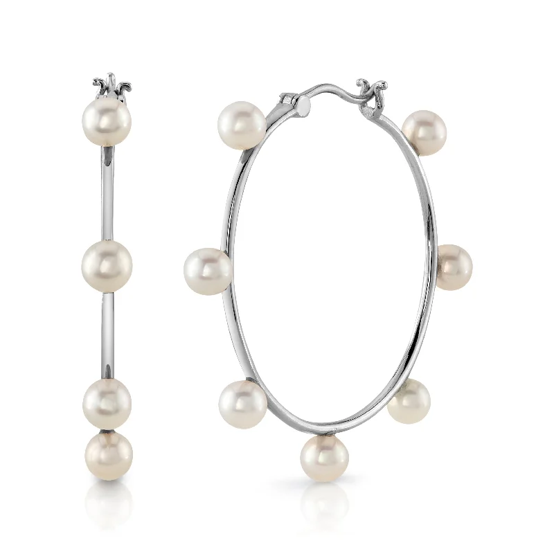 White Freshwater Pearl Hoop Kylie Earrings