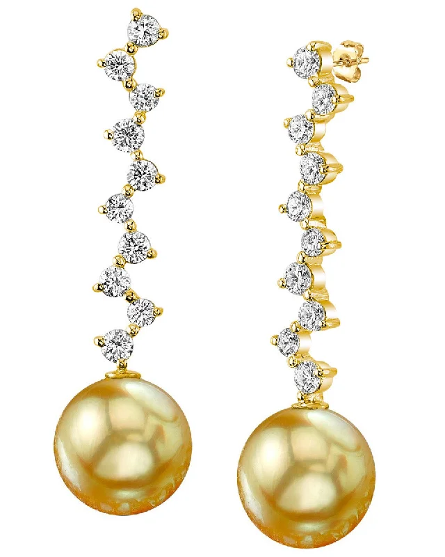 Golden South Sea Pearl & Diamond Evasion Earrings