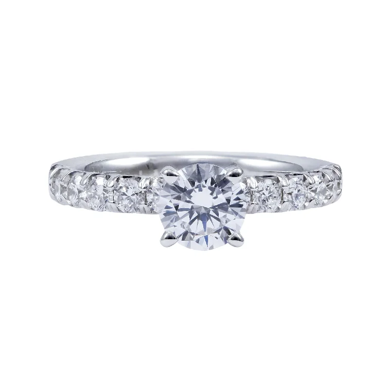 14K WHITE GOLD ROUND CENTER ENGAGEMENT RING WITH DIAMONDS ON BAND MOUNTING (SETTING ONLY)