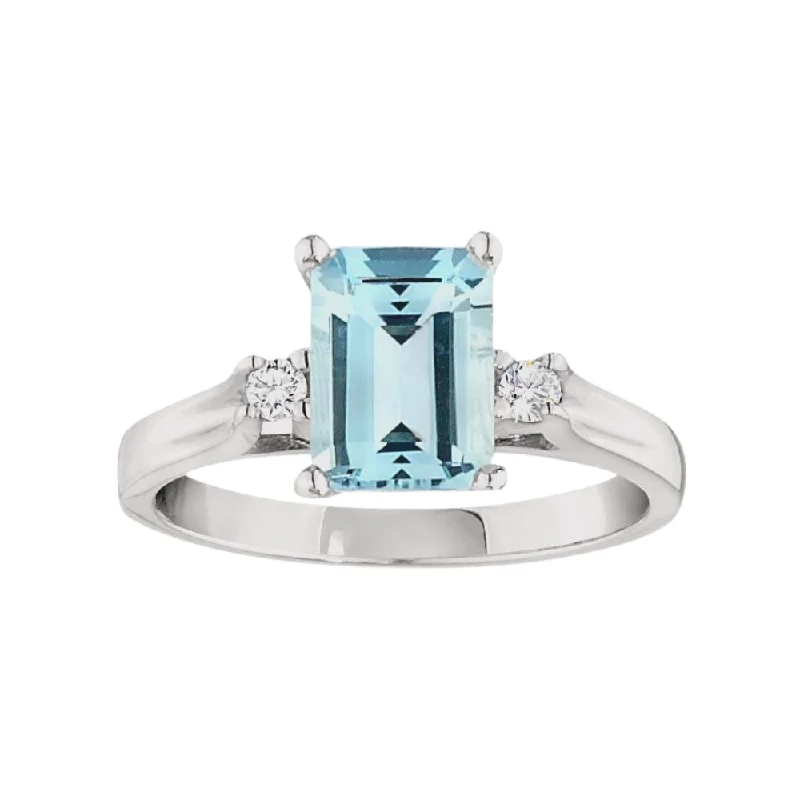 Emerald Cut Aquamarine and Diamond Ring