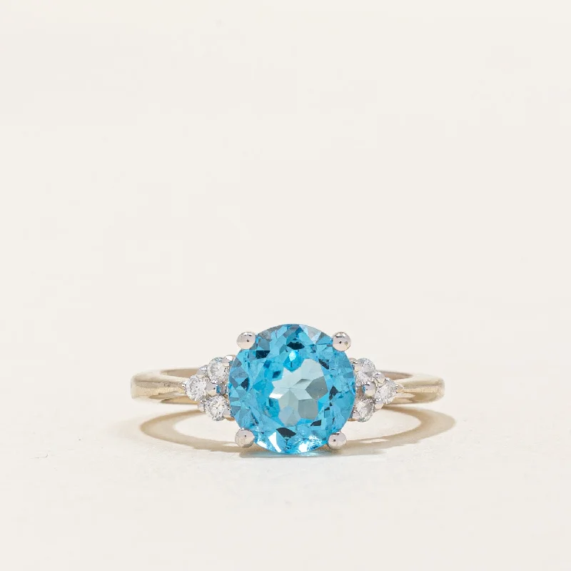 Blue Topaz & Diamond Cocktail Ring | 2.00ct, 0.12ctw | SZ 5 |