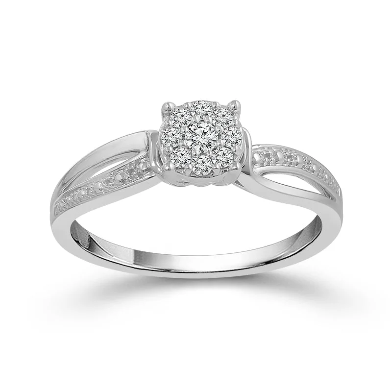 Sterling Silver 0.17ctw Multi Stone Diamond Promise Ring