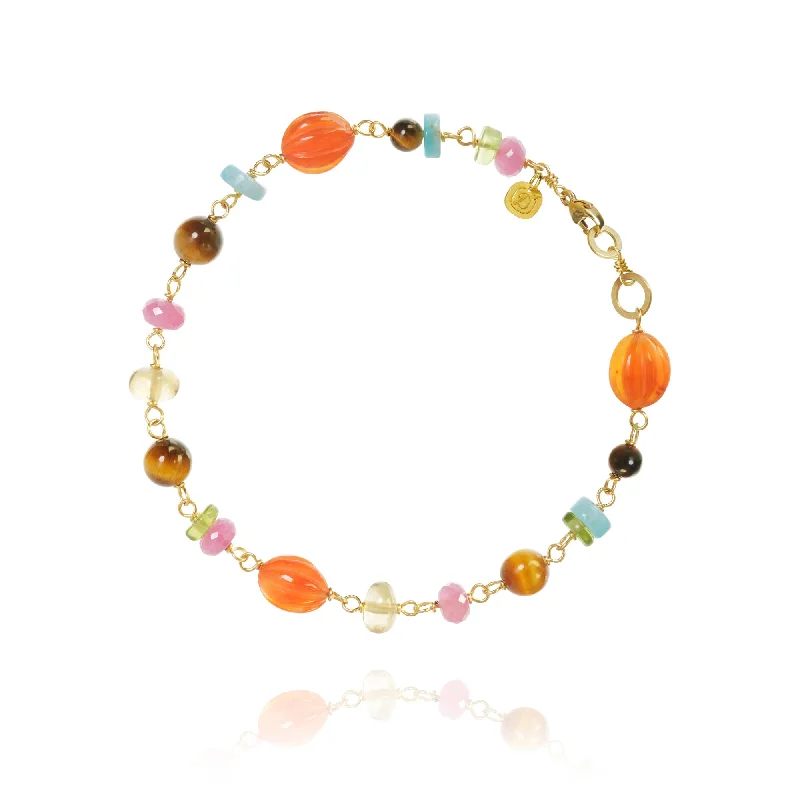 Piccolo Golden Dawn Limited Edition 18K Gold Bracelet w. Ruby, Peridot, Amazonite & Tiger's Eye