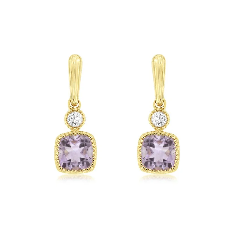 Cushion Amethyst and Diamond Accented Drop Earrings